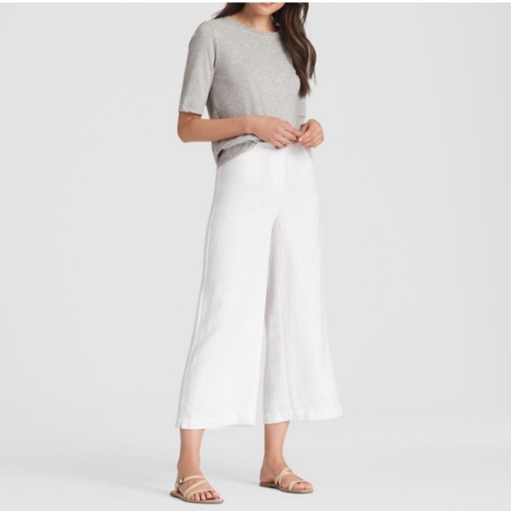 Eileen Fischer Organic Linen Wide-Cropped Pants Size 8